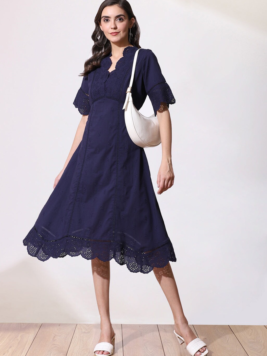 

Lakshita Navy Blue A-Line Lace Dress