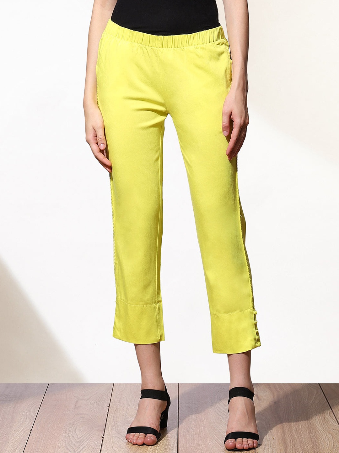 

Lakshita Women Mustard Capris with Side Seam Details