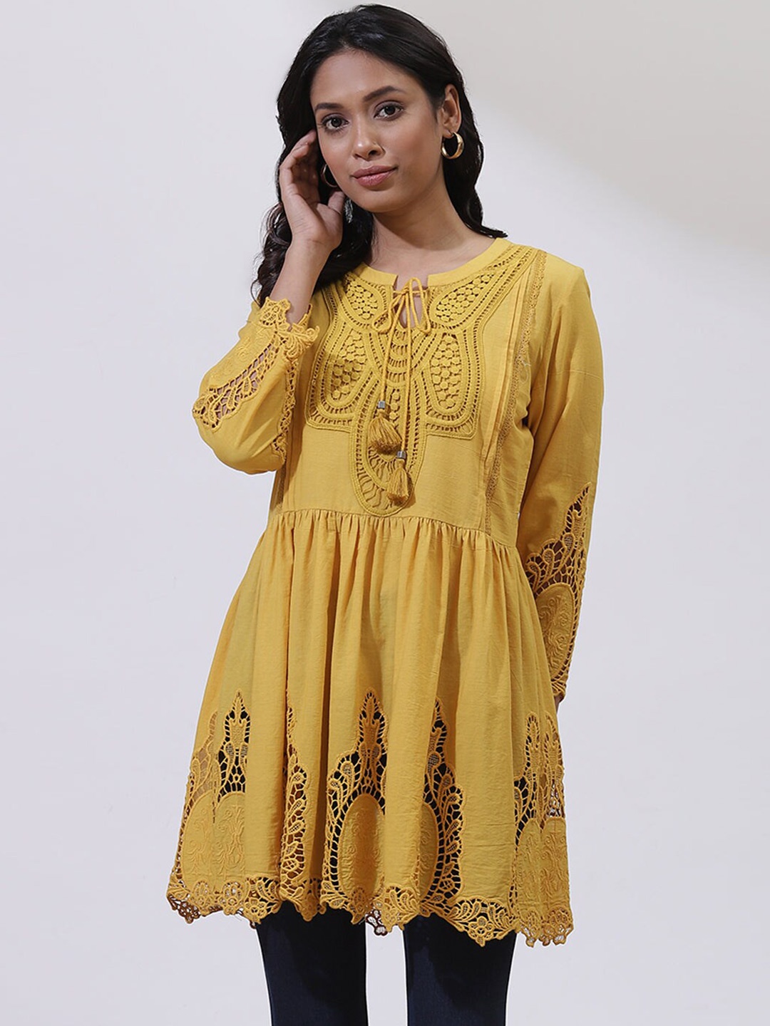 

Lakshita Mustard & olivenite Embroidered Tunic