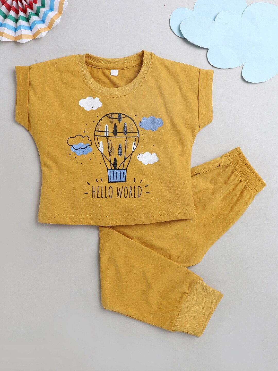 

The Magic Wand Girls Yellow & Blue Printed Cotton Top with Pyjamas