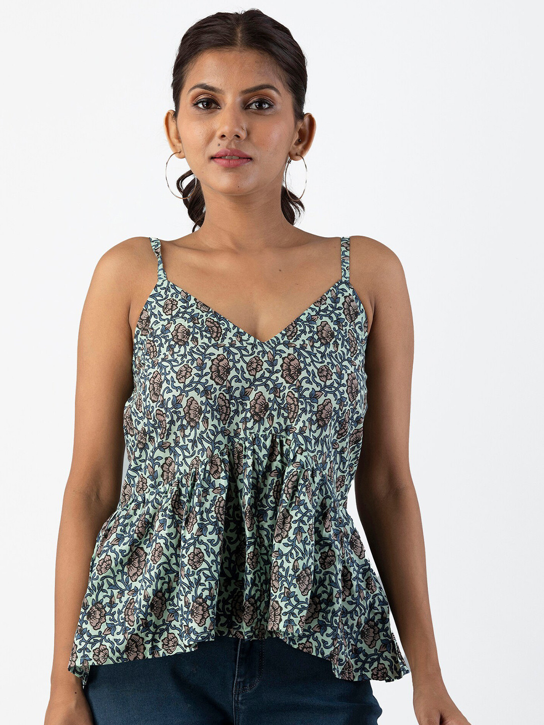 

KALINI Women Green Floral Print Indigo Peplum Top