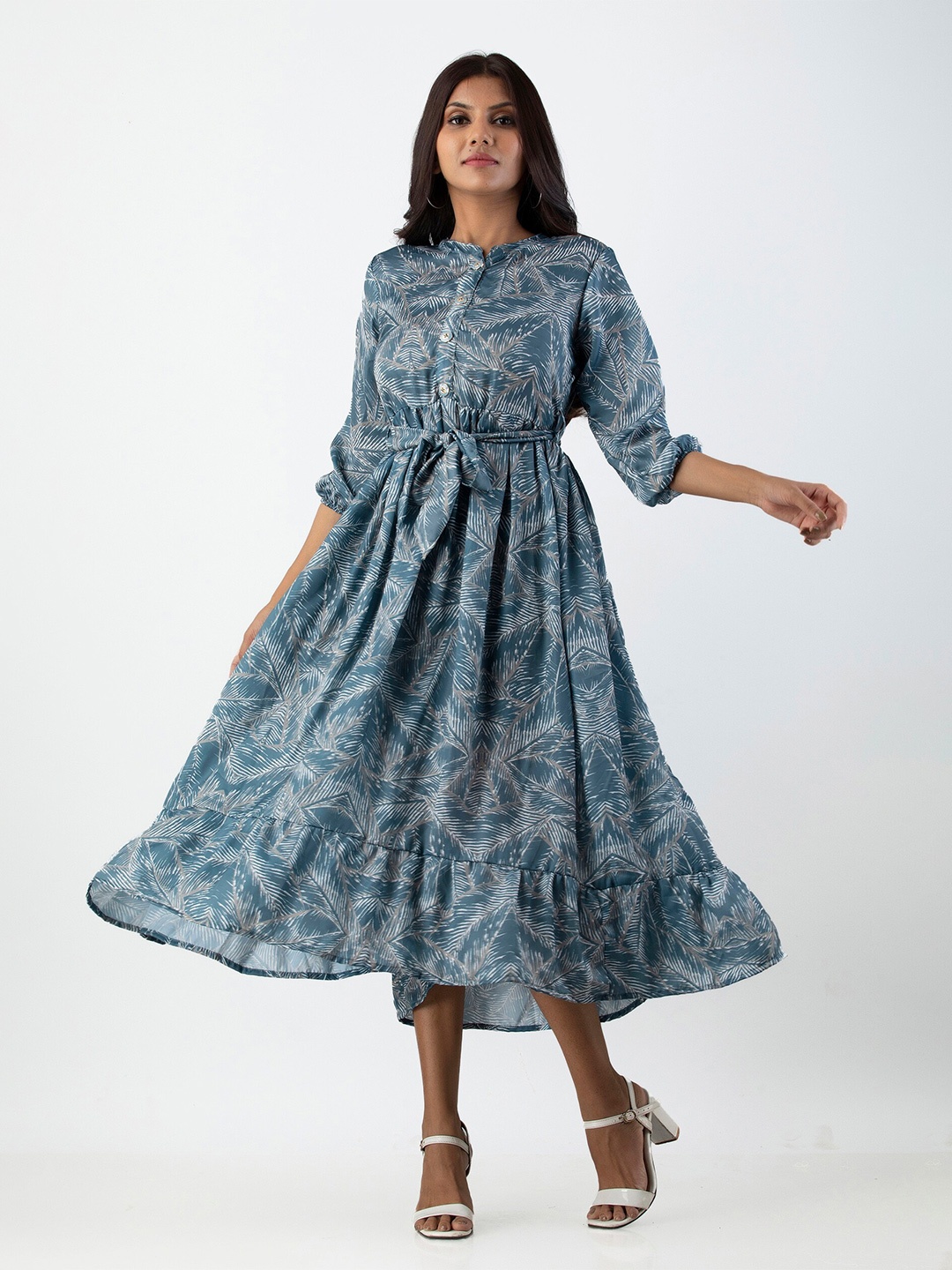 

KALINI Blue Tropical Satin Dress