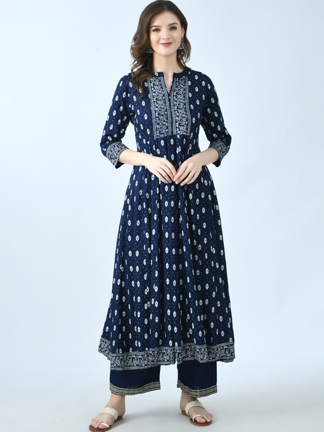 

KALINI Women Navy Blue Floral Printed Anarkali Kurta with Trousers