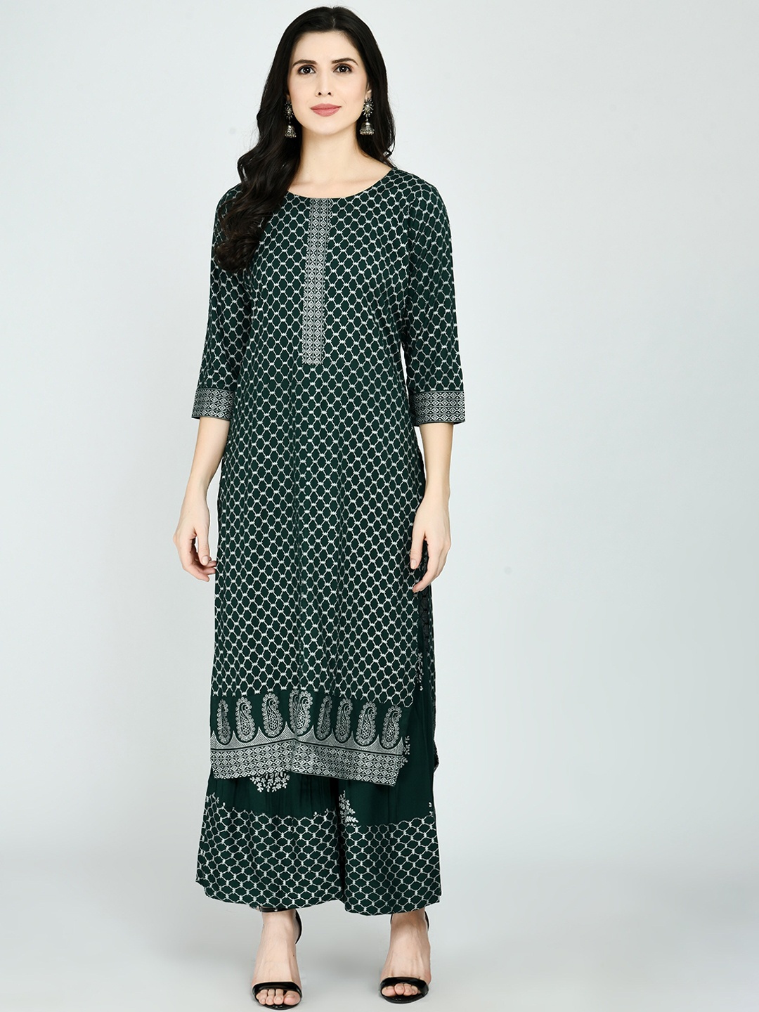 

KALINI Women Green Ethnic Motifs Printed Kurta with Sharara