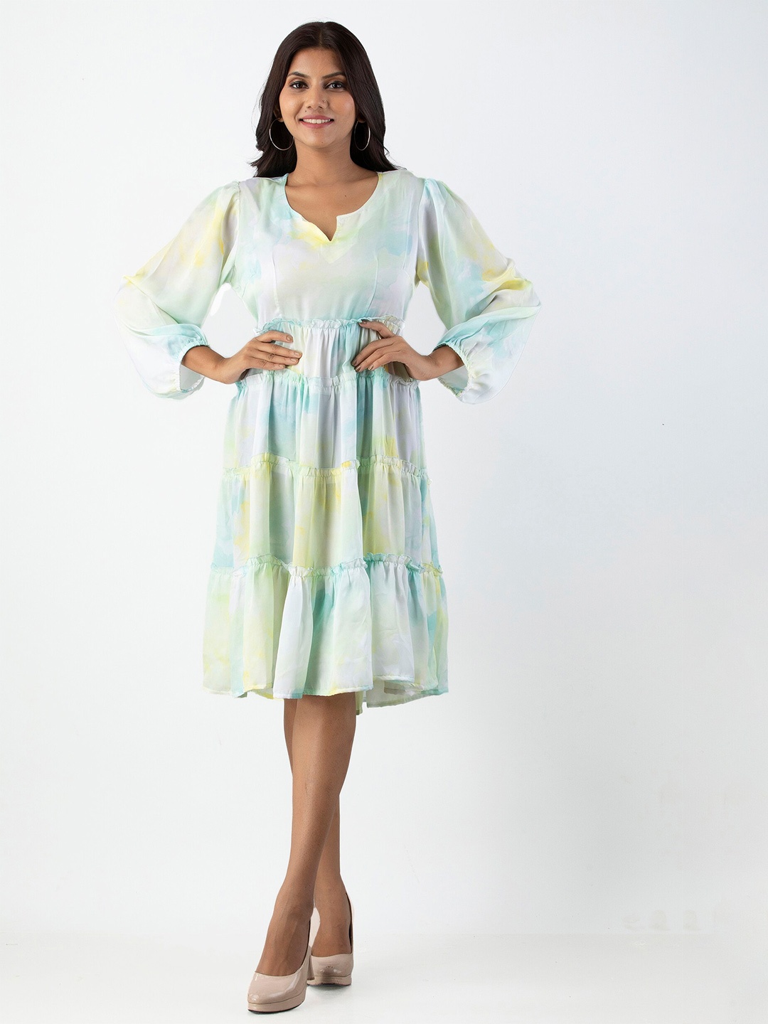 

KALINI Assorted & wan blue Floral Satin Dress