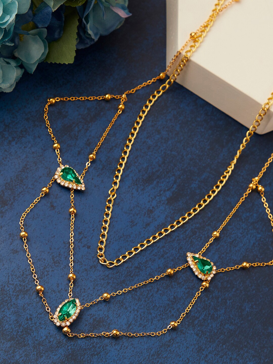 

SOHI Gold-Toned & Green Gold-Plated Designer Stone Necklace