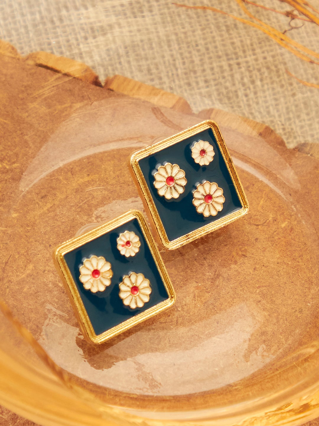 

SOHI Gold Plated and Green Square Studs Earrings