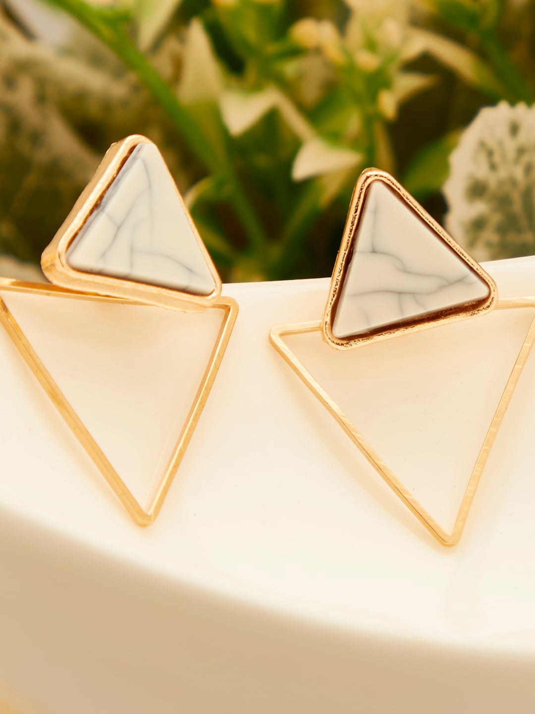 SOHI Gold-Toned Contemporary Studs Earrings