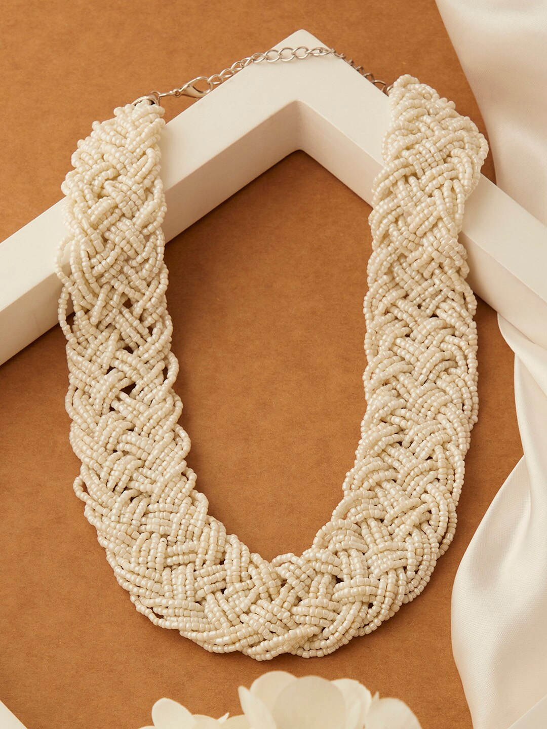 

SOHI White & Silver-Toned Silver-Plated Necklace