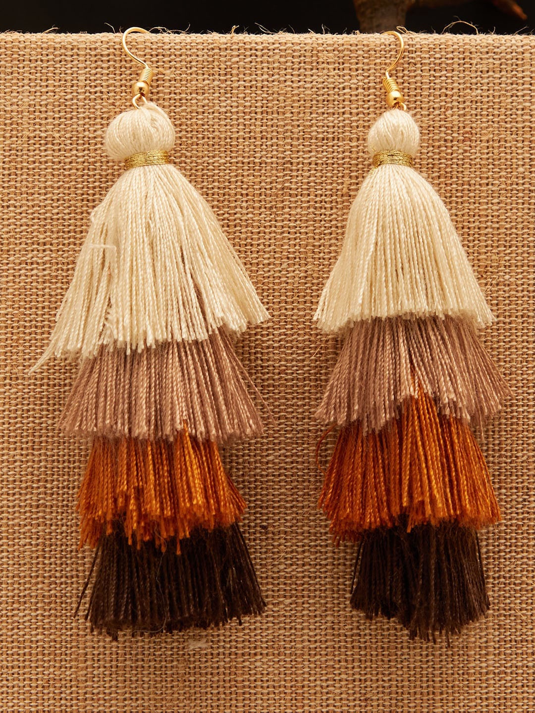 

SOHI camel brown & off white Contemporary Drop Earrings, Mustard