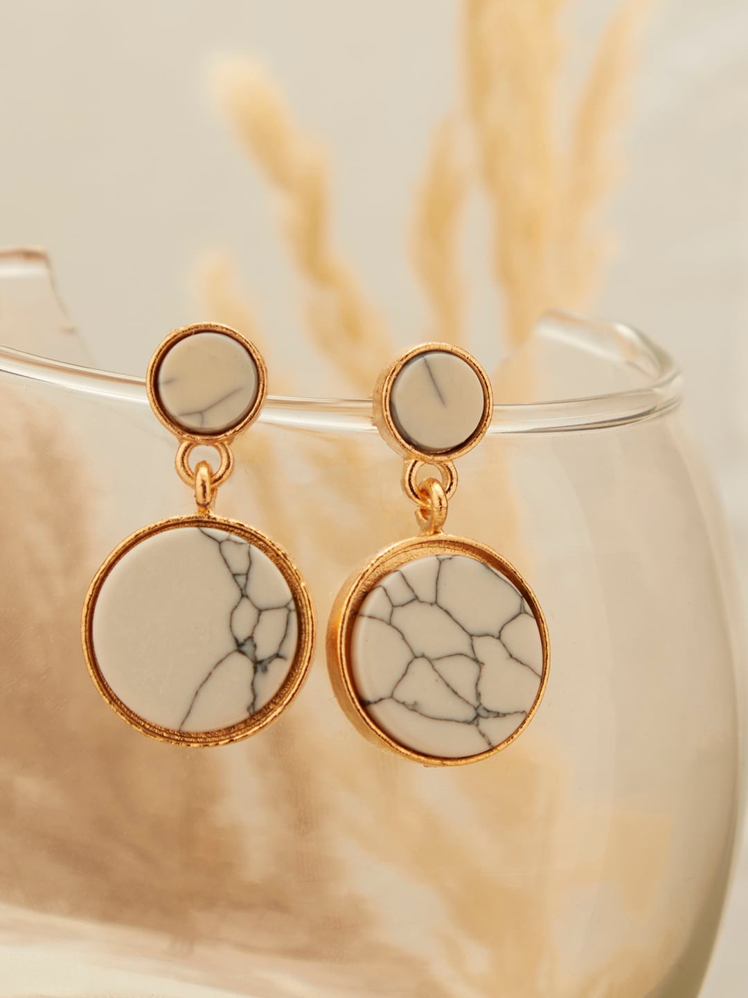 

SOHI White & Grey Gold-Plated Circular Drop Earrings