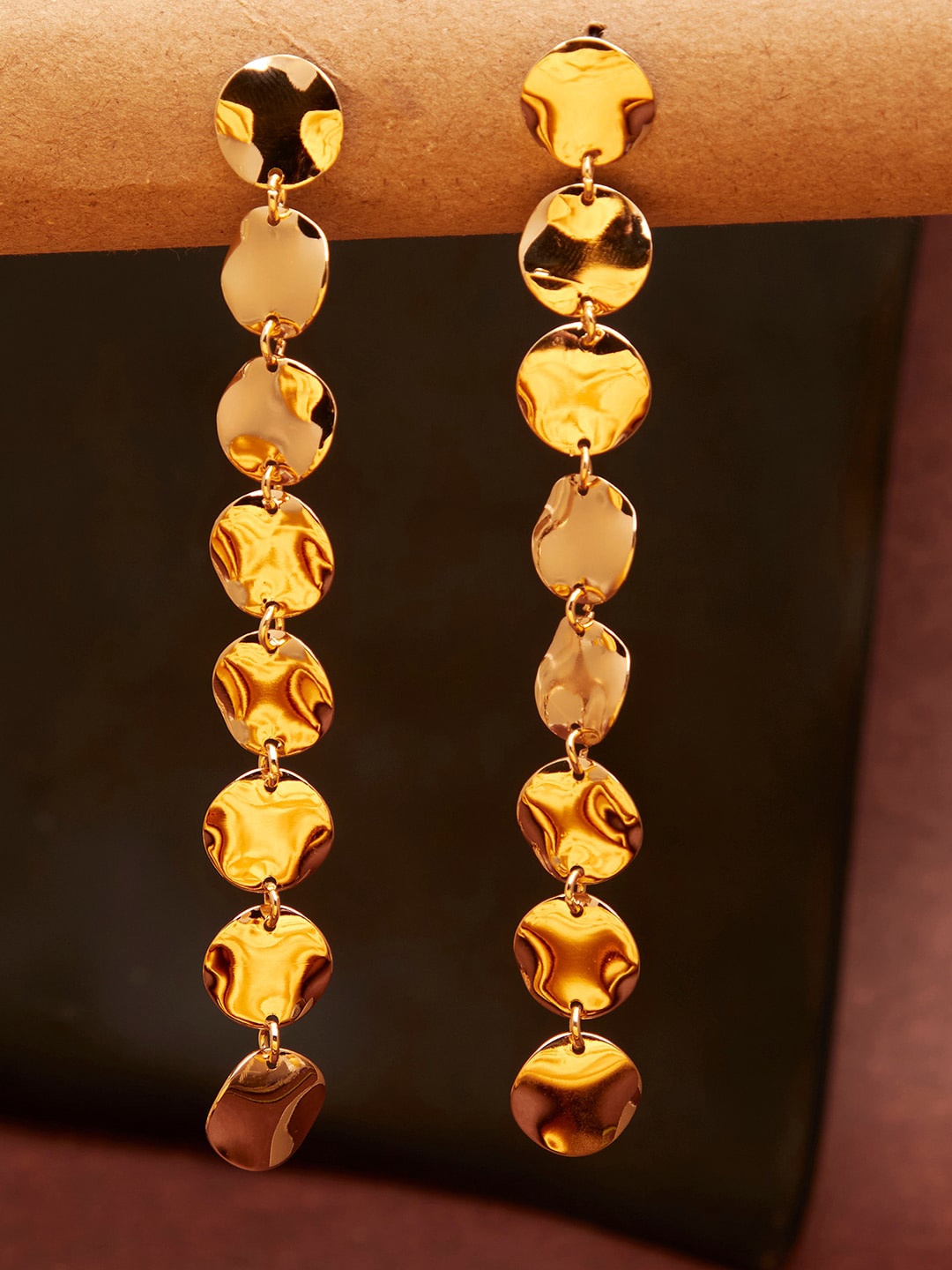 SOHI Gold-Toned Contemporary Drop Earrings