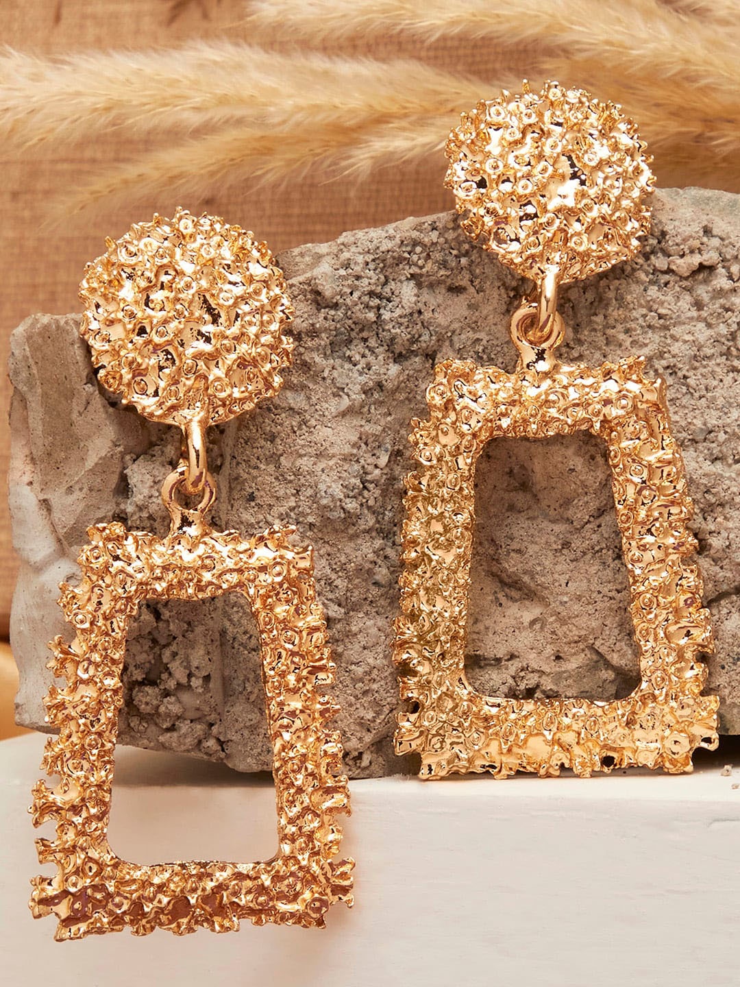 SOHI Gold-Toned Gold-plated Contemporary Drop Earrings