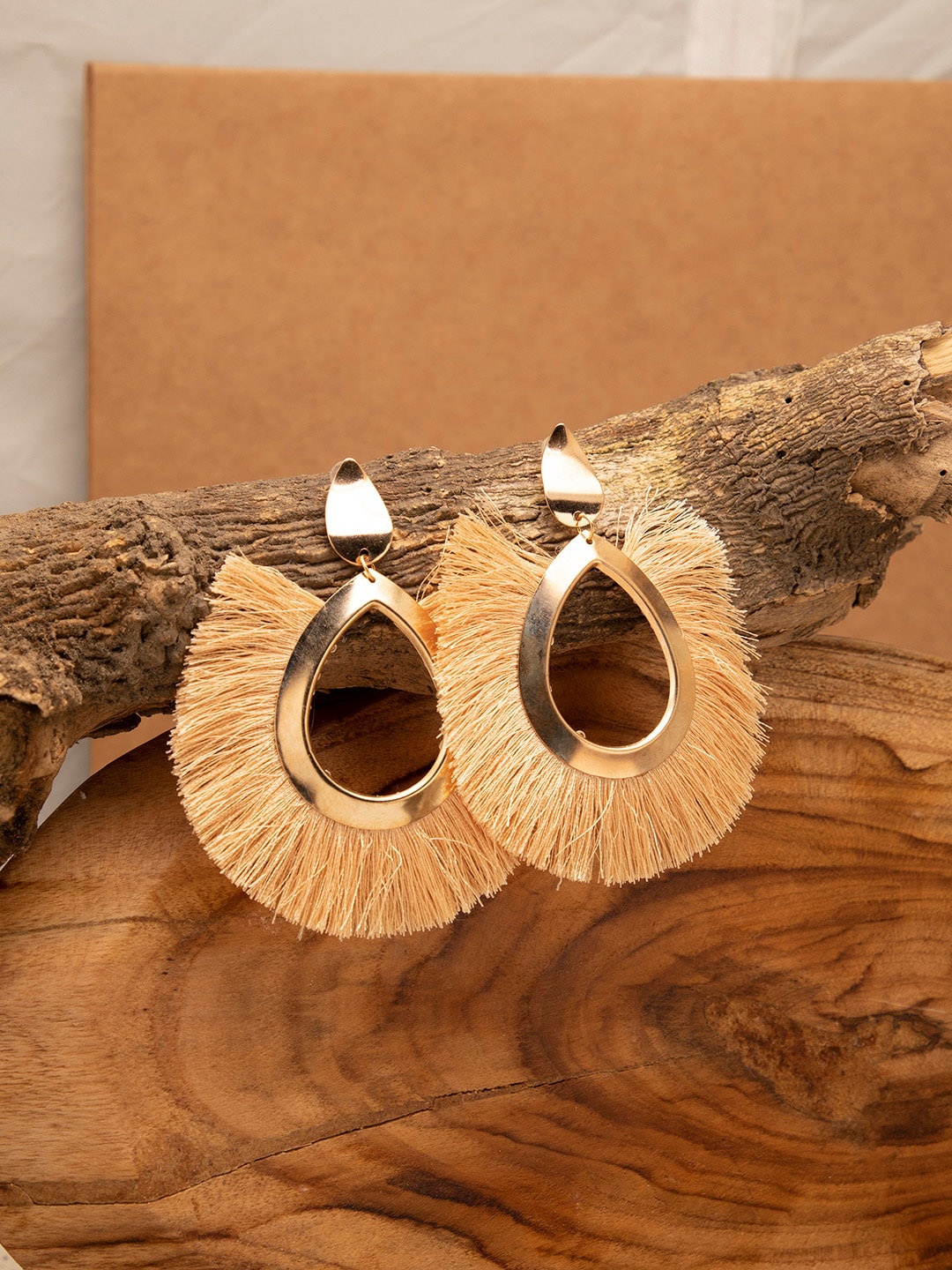 SOHI Gold-Toned Contemporary Drop Earrings