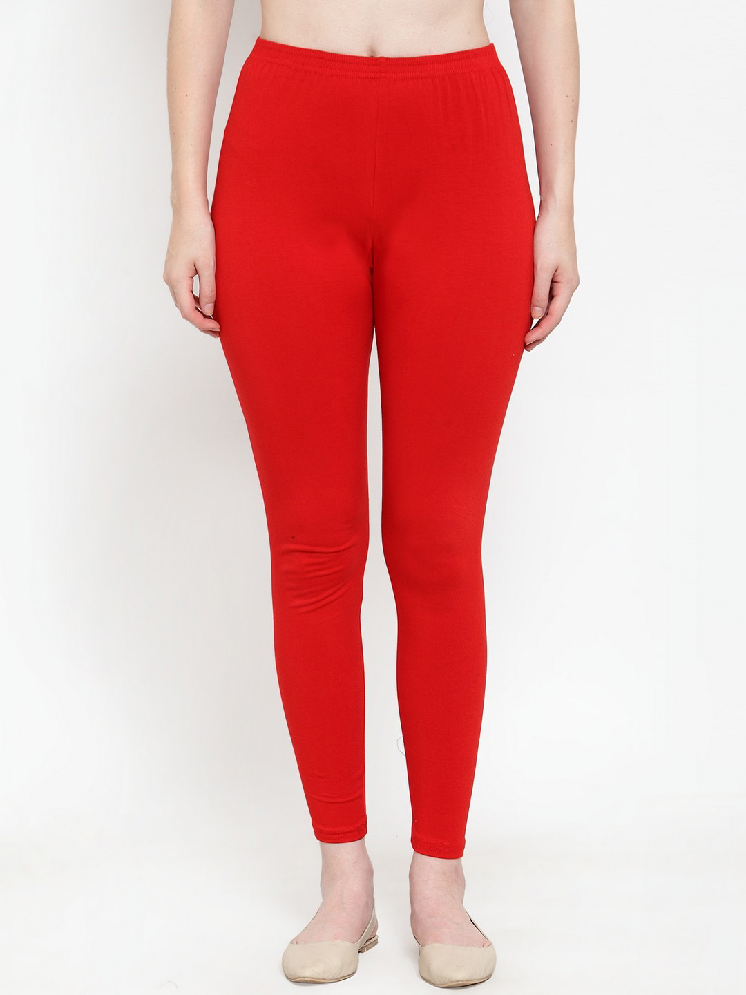 

Jinfo Women Red Solid Ankle-Length Leggings