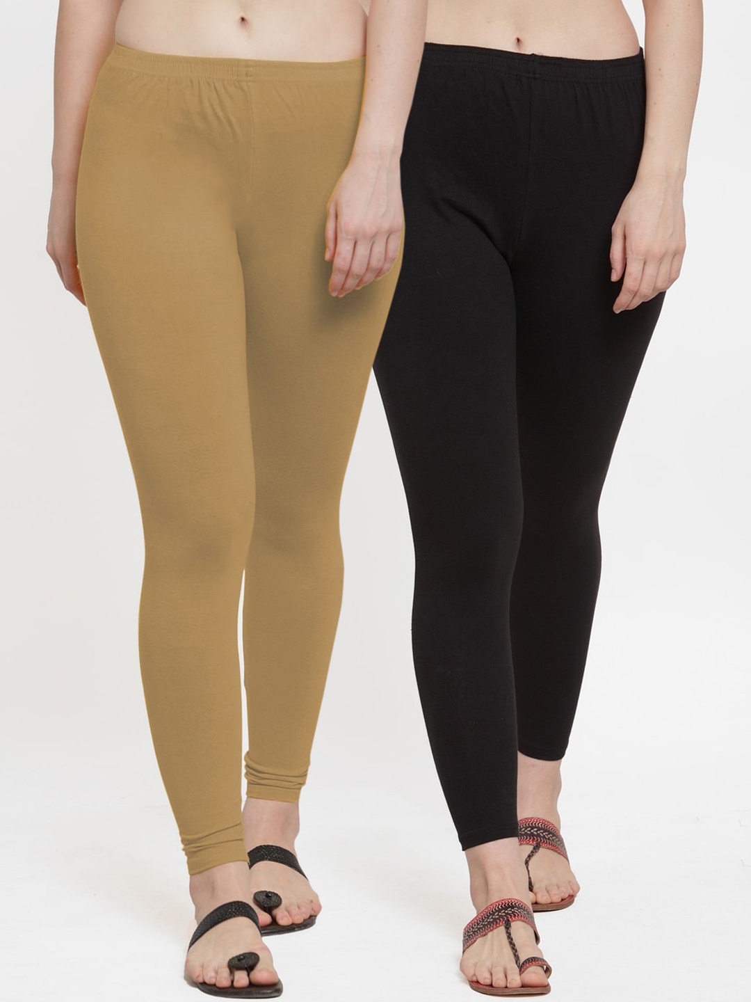 

Jinfo Women Pack Of 2 Solid Ankle-Length Leggings, Black