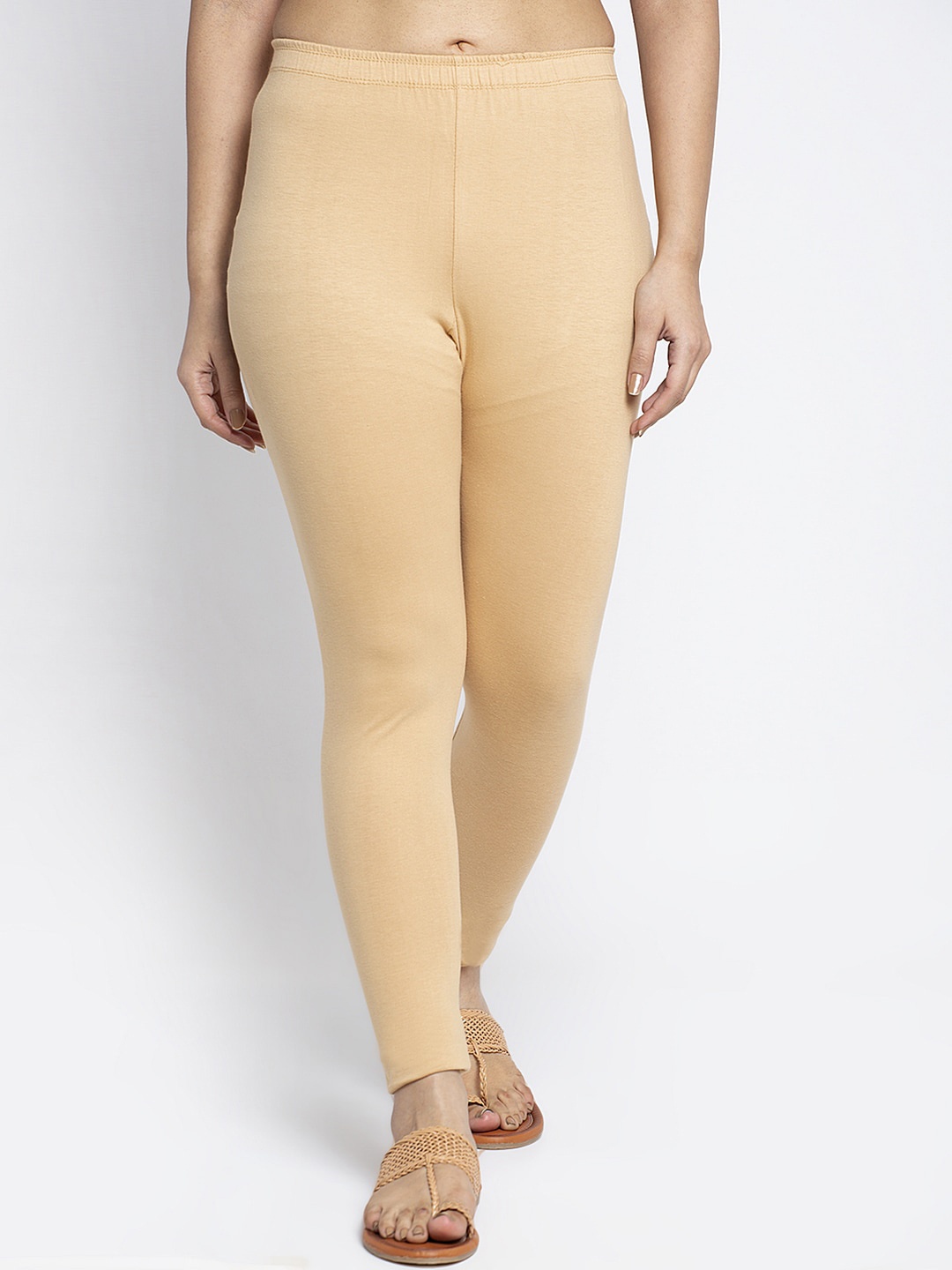

Jinfo Women Beige Solid Ankle-Length Leggings