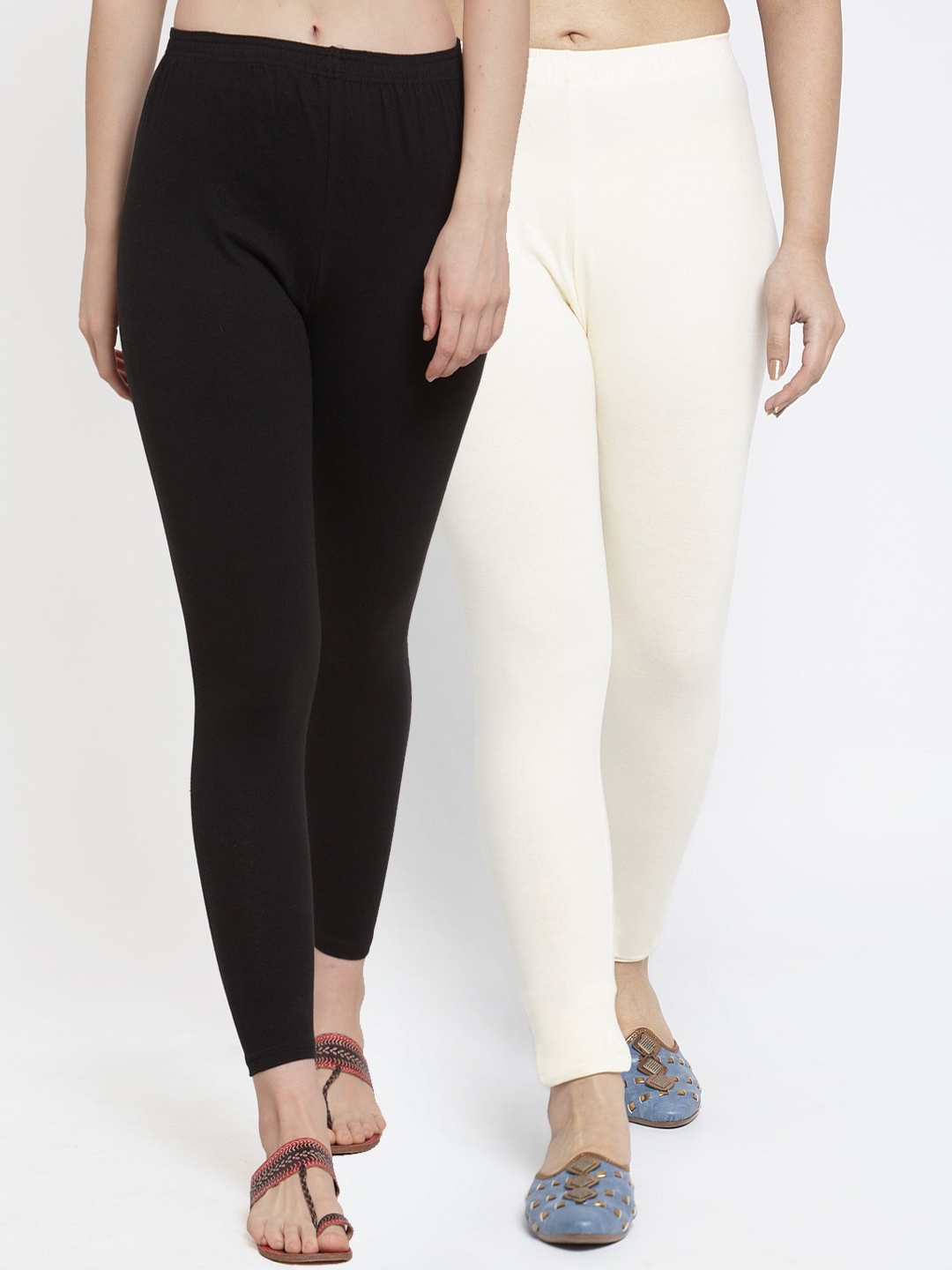 

Jinfo Women Pack Of 2 Solid Ankle-Length Leggings, Black
