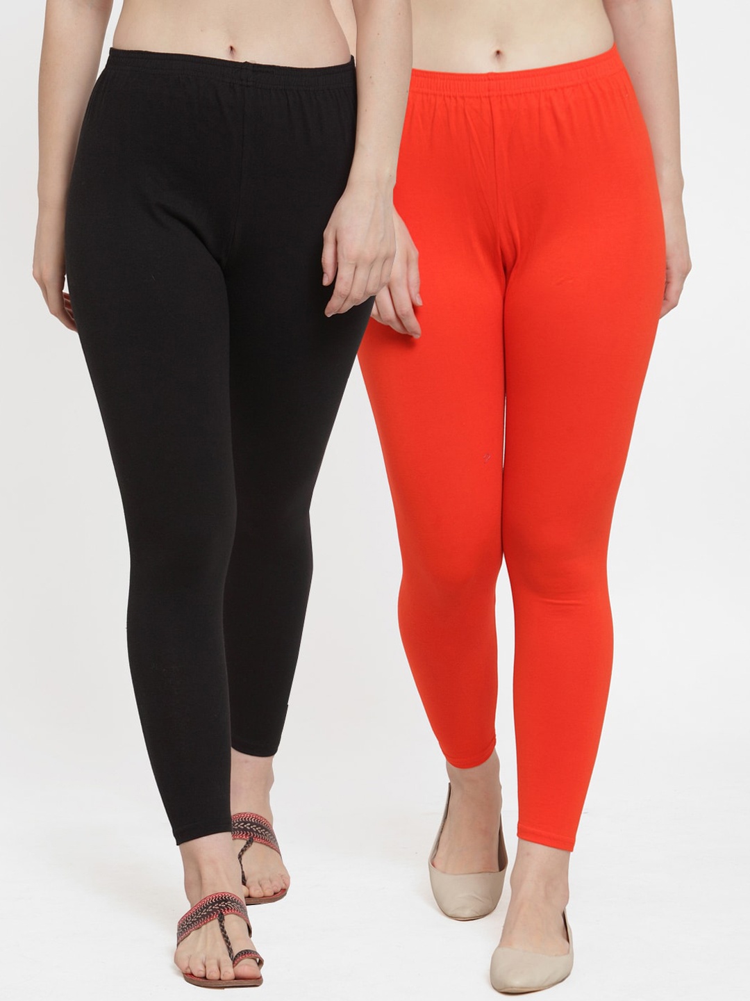 

Jinfo Women Pack Of 2 Solid Ankle-Length Super Combed Cotton Lycra Leggings, Black