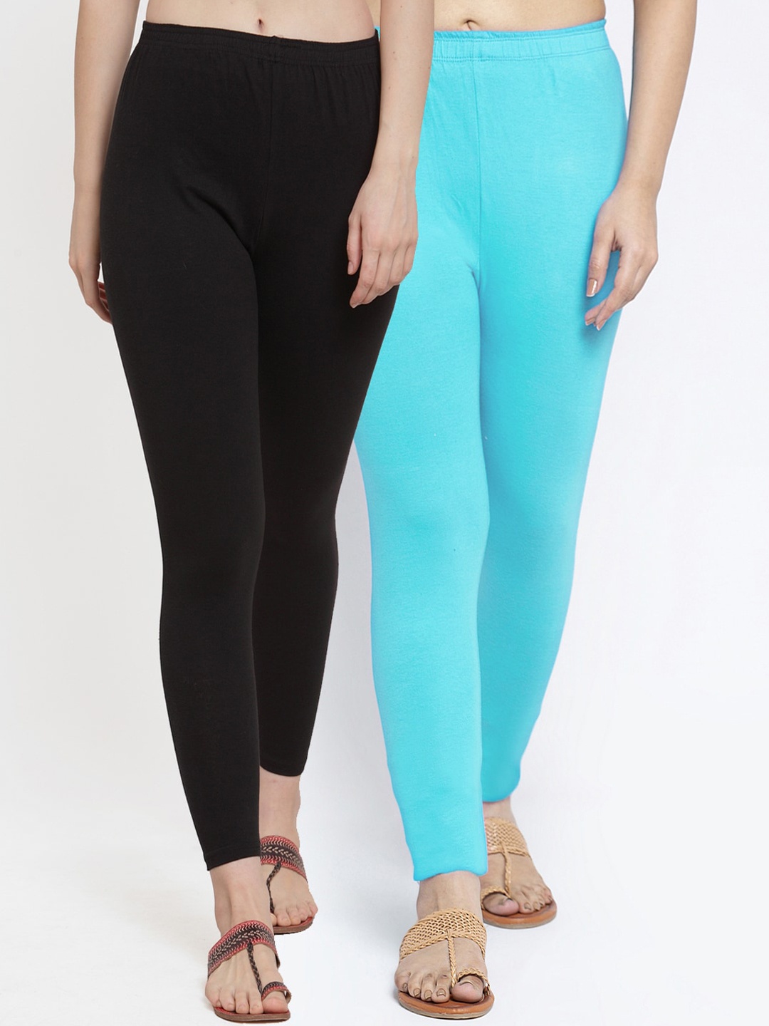 Jinfo Women Pack Of 2 Black & Blue Ankle-Length Leggings