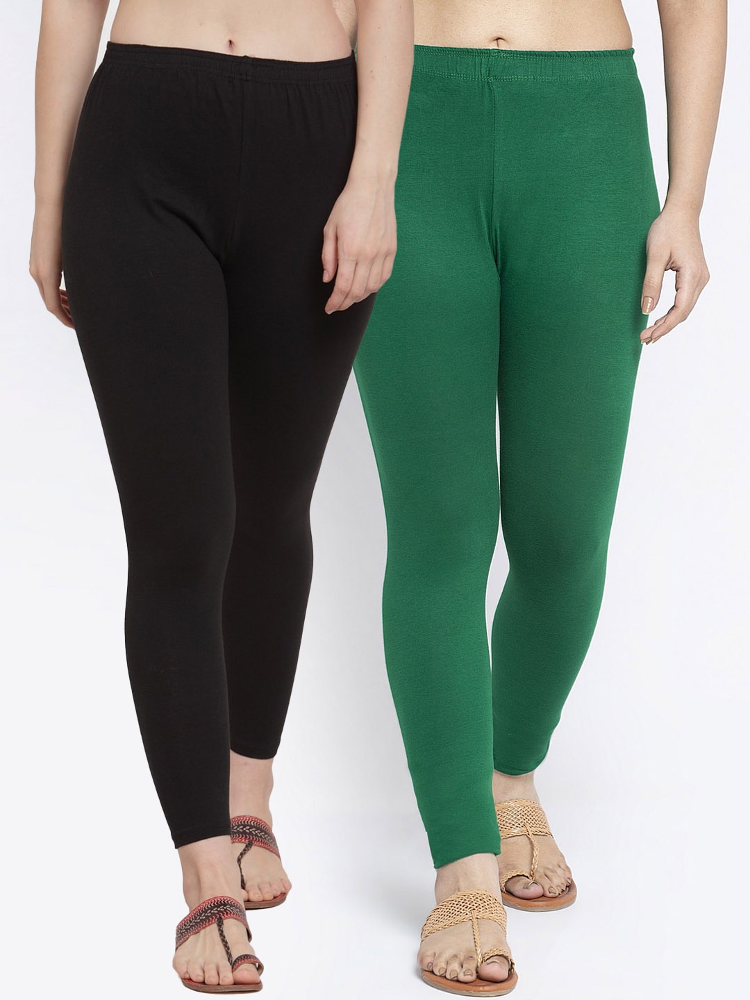 Jinfo Women Pack Of 2 Solid Ankle-Length Leggings, Black