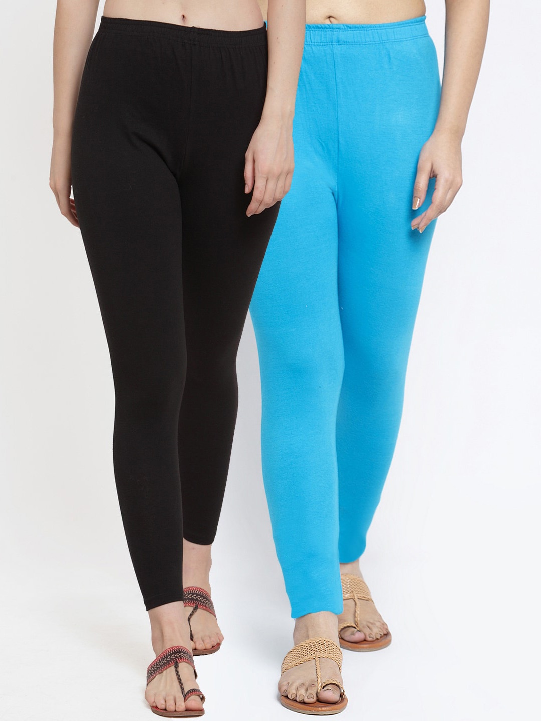 

Jinfo Women Pack of 2 Solid Ankle-Length Leggings, Black