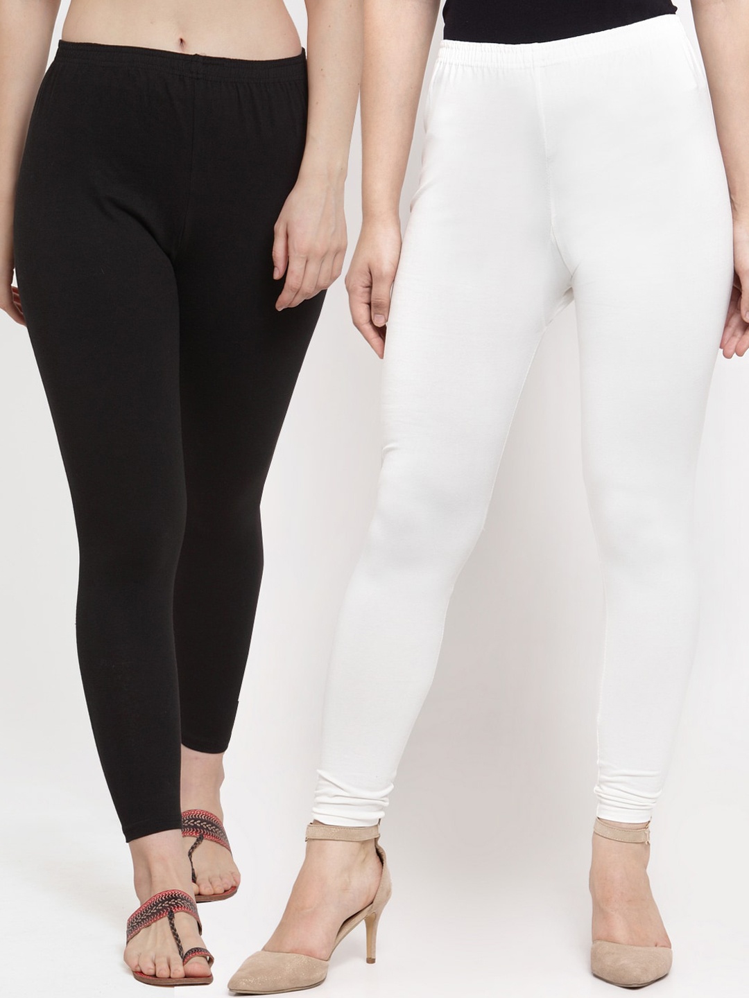 

Jinfo Women Pack Of 2 Solid Ankle-Length Leggings, Black