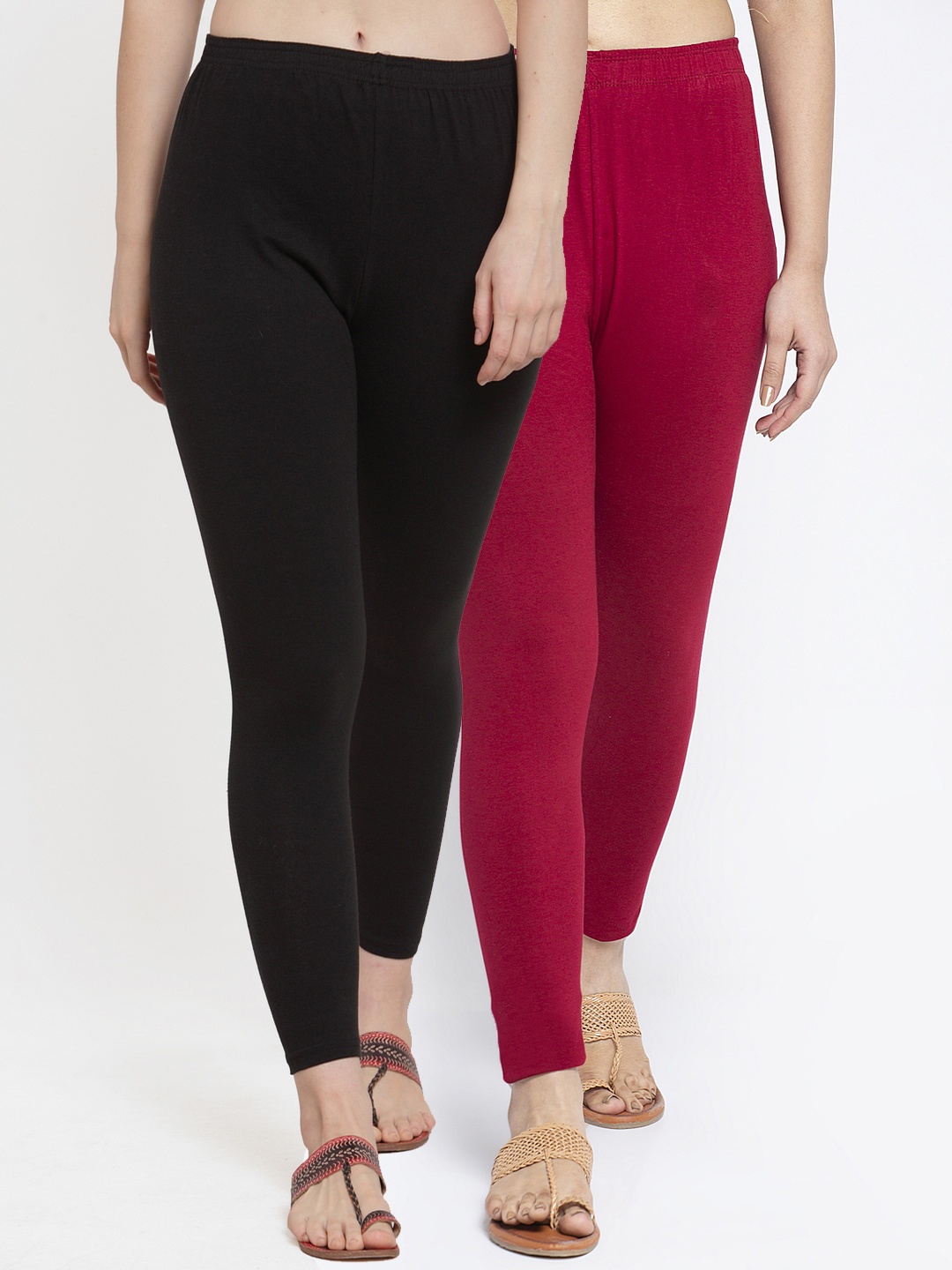 

Jinfo Women Pack Of 2 Solid Ankle-Length Leggings, Black