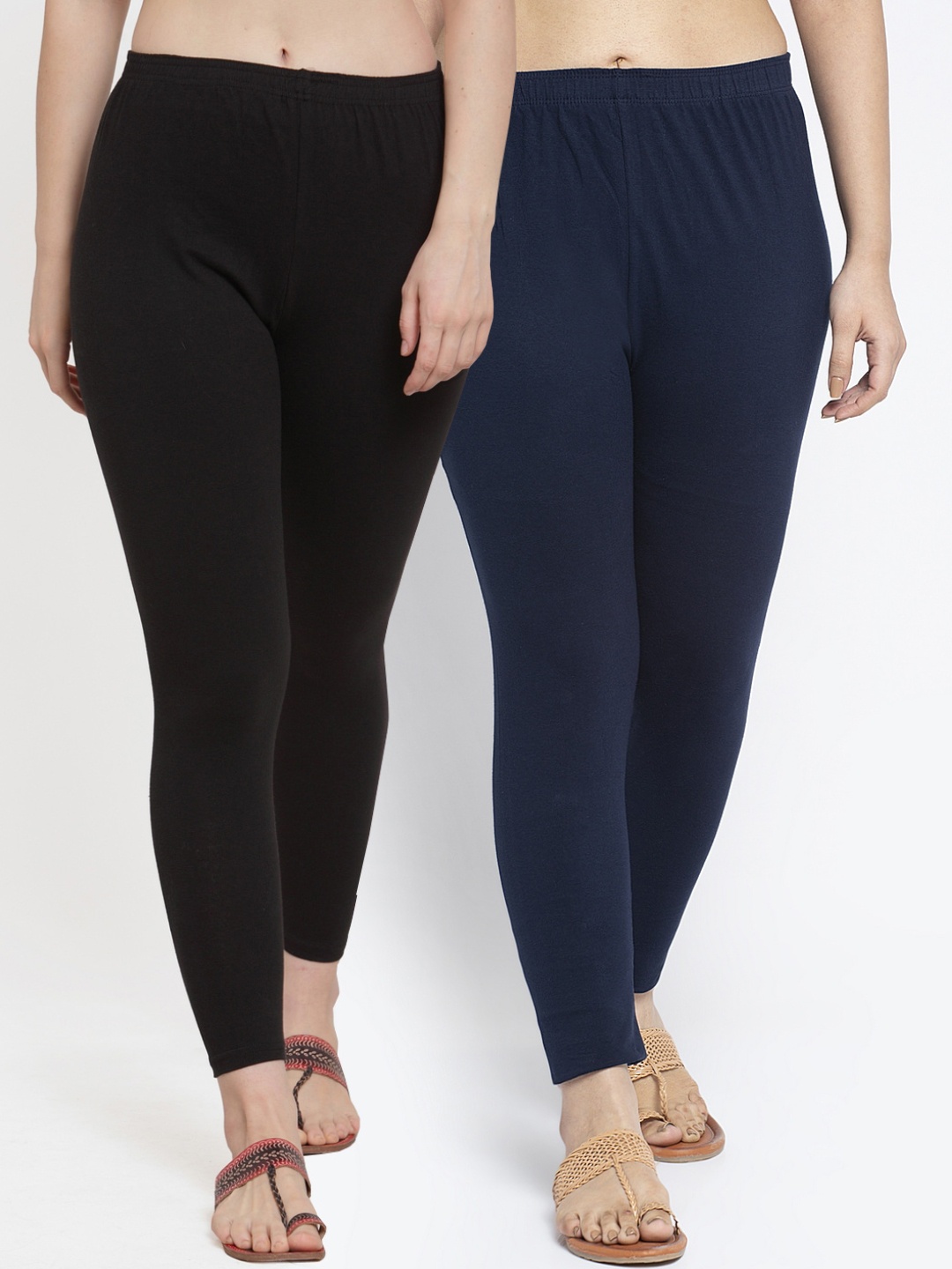 

Jinfo Women Black and Blue Pack Of 2 Solid Ankle-Length Leggings
