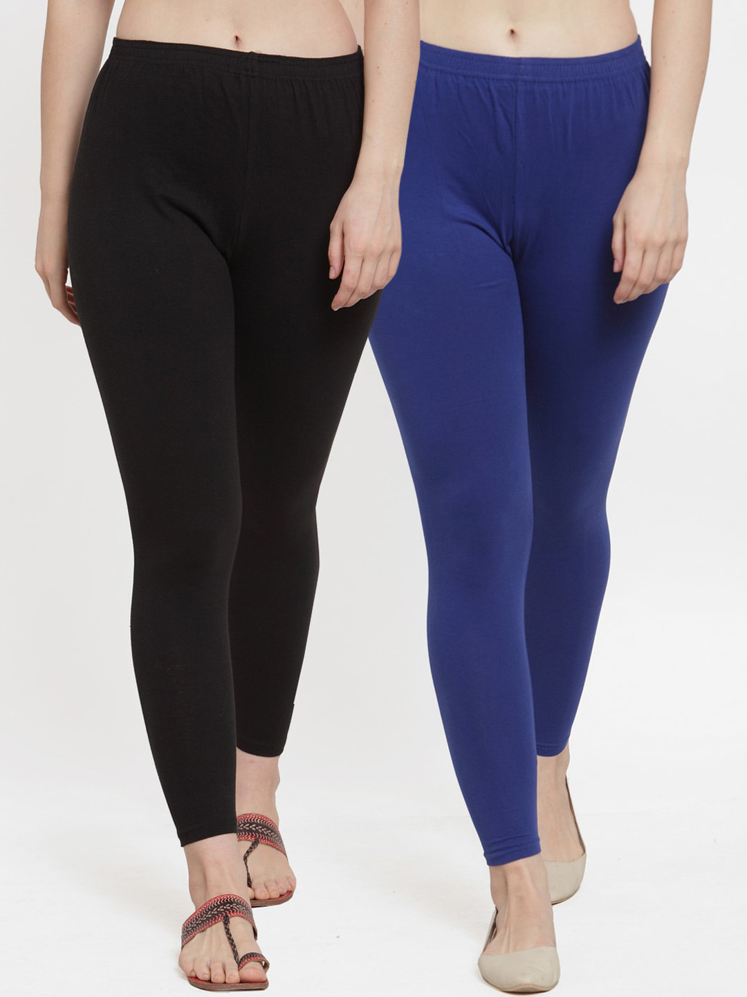 

Jinfo Women Pack Of 2 Black & Blue Solid Cotton Ankle Length Leggings