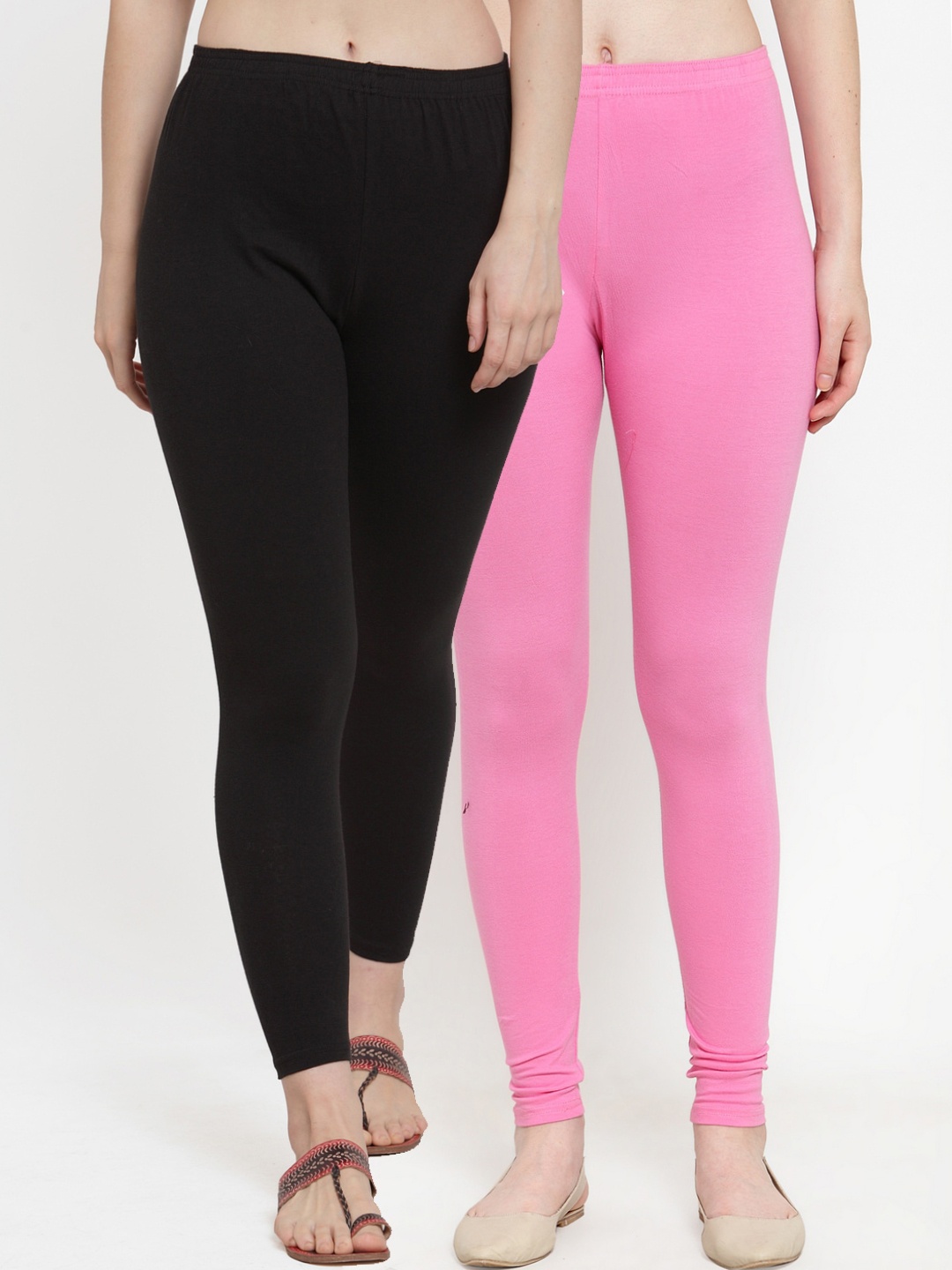 

Jinfo Women Pack Of 2 Black & Pink Solid Cotton Leggings