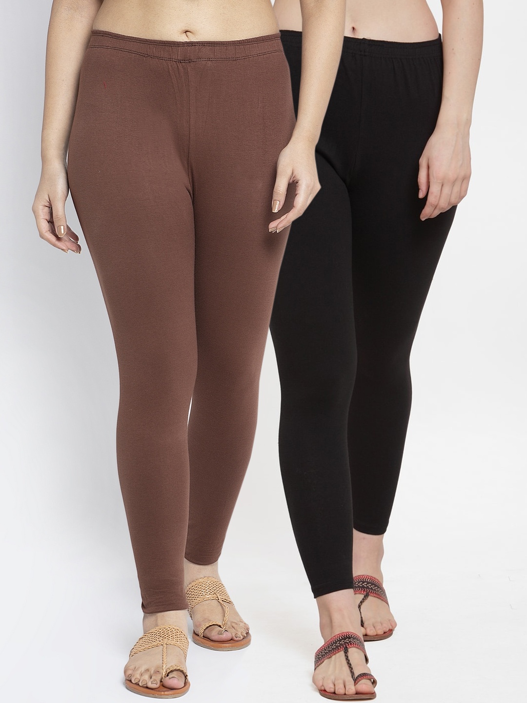 

Jinfo Women Pack Of 2 Solid Ankle-Length Leggings, Black