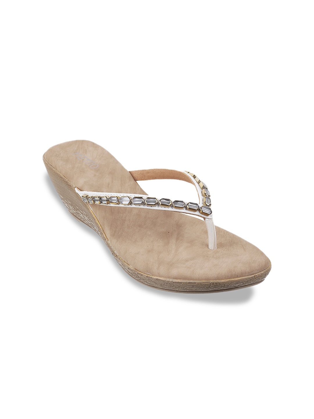 

Metro Beige & White Embellished Wedge Sandals