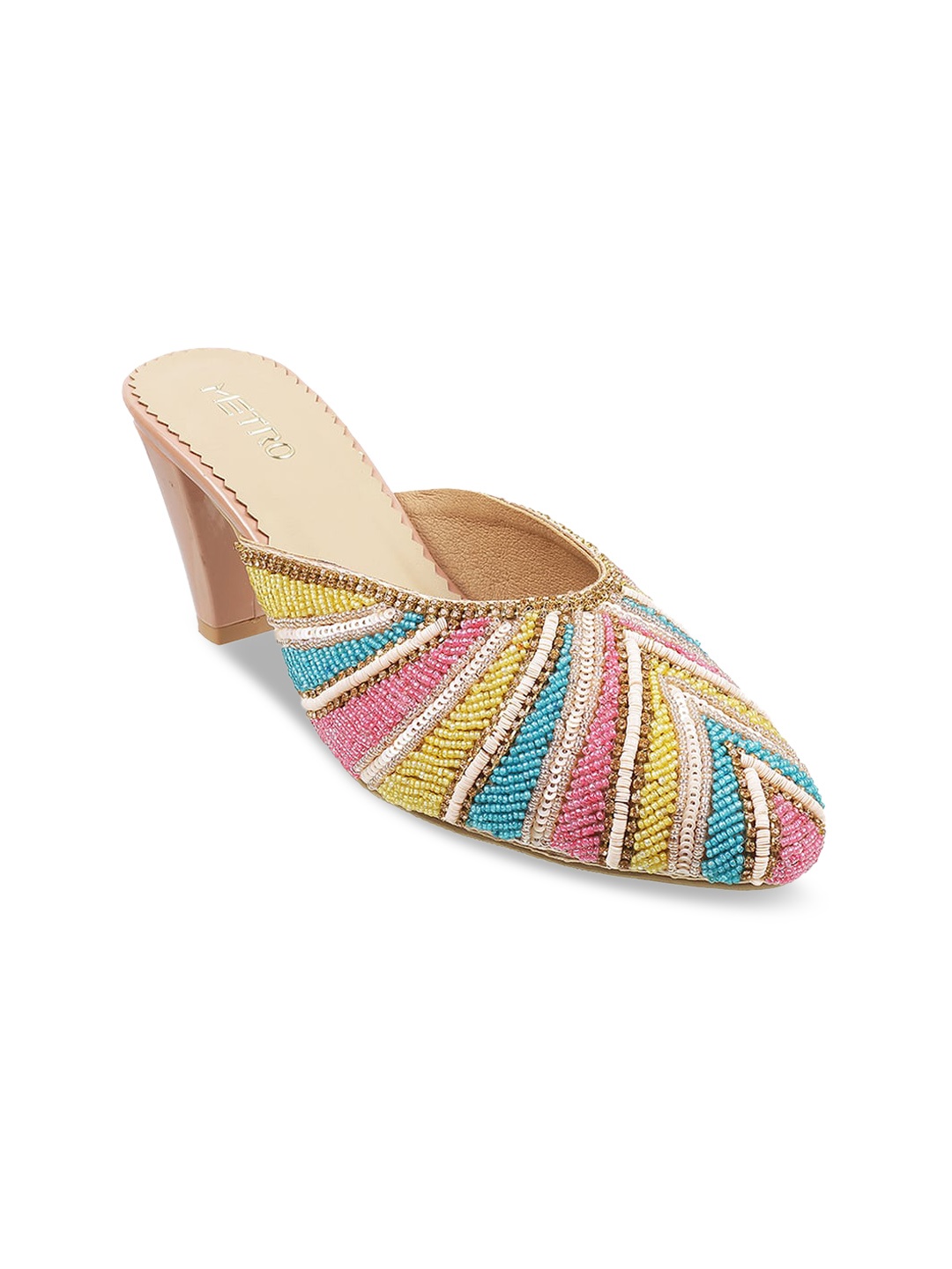 

Metro Pink & Blue Embellished Block Mules