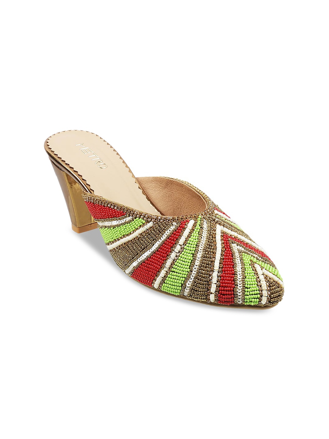 

Metro Red & Green Embellished Block Mules