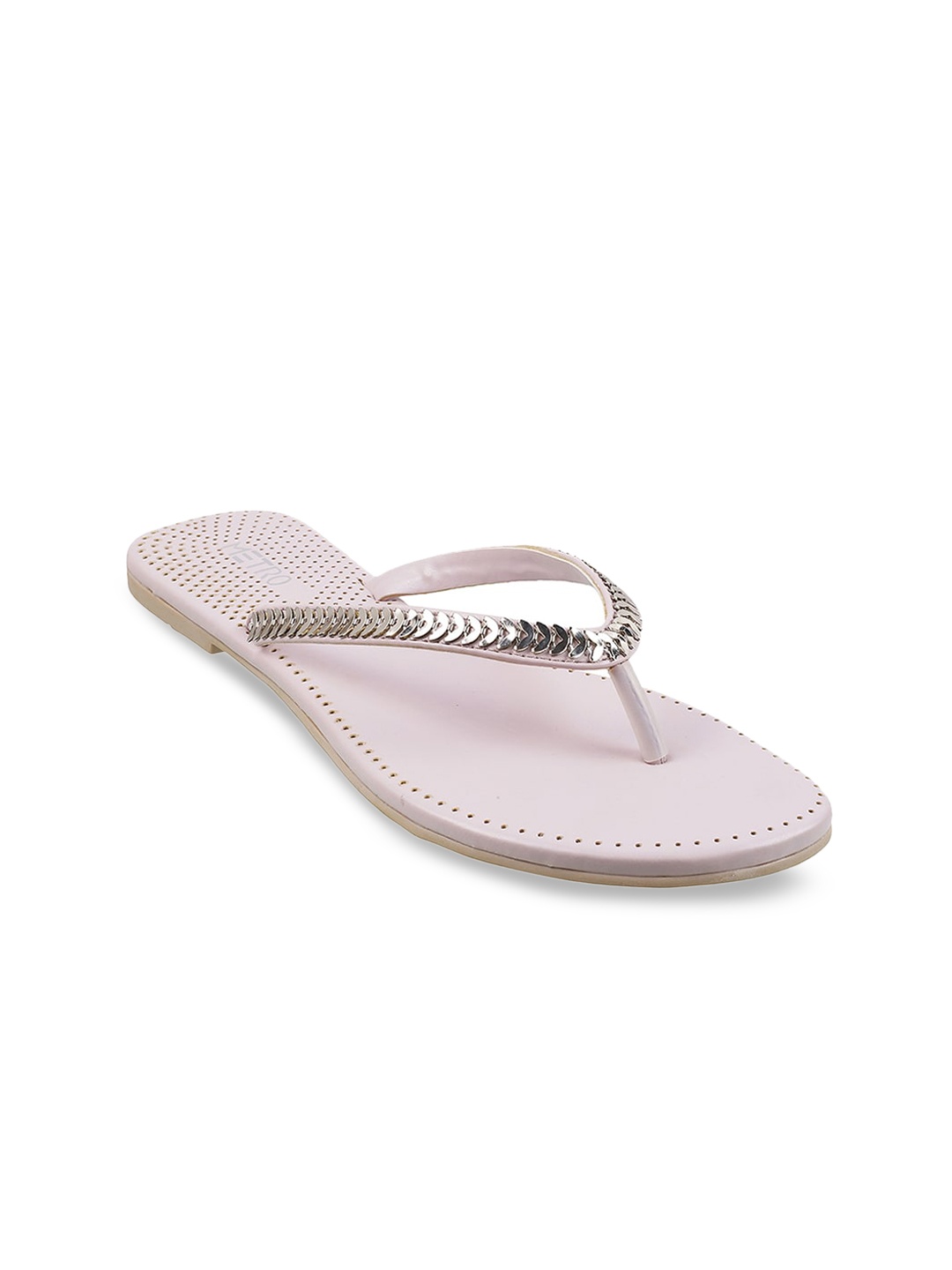 

Metro Women Lavender Sequins Embellished Open Toe Flats