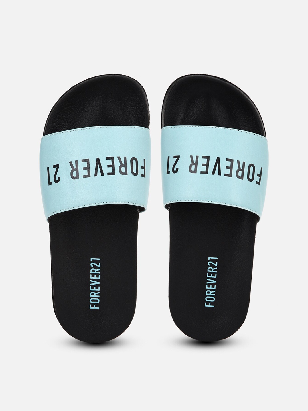 

FOREVER 21 Women Blue & Black Printed Rubber Sliders