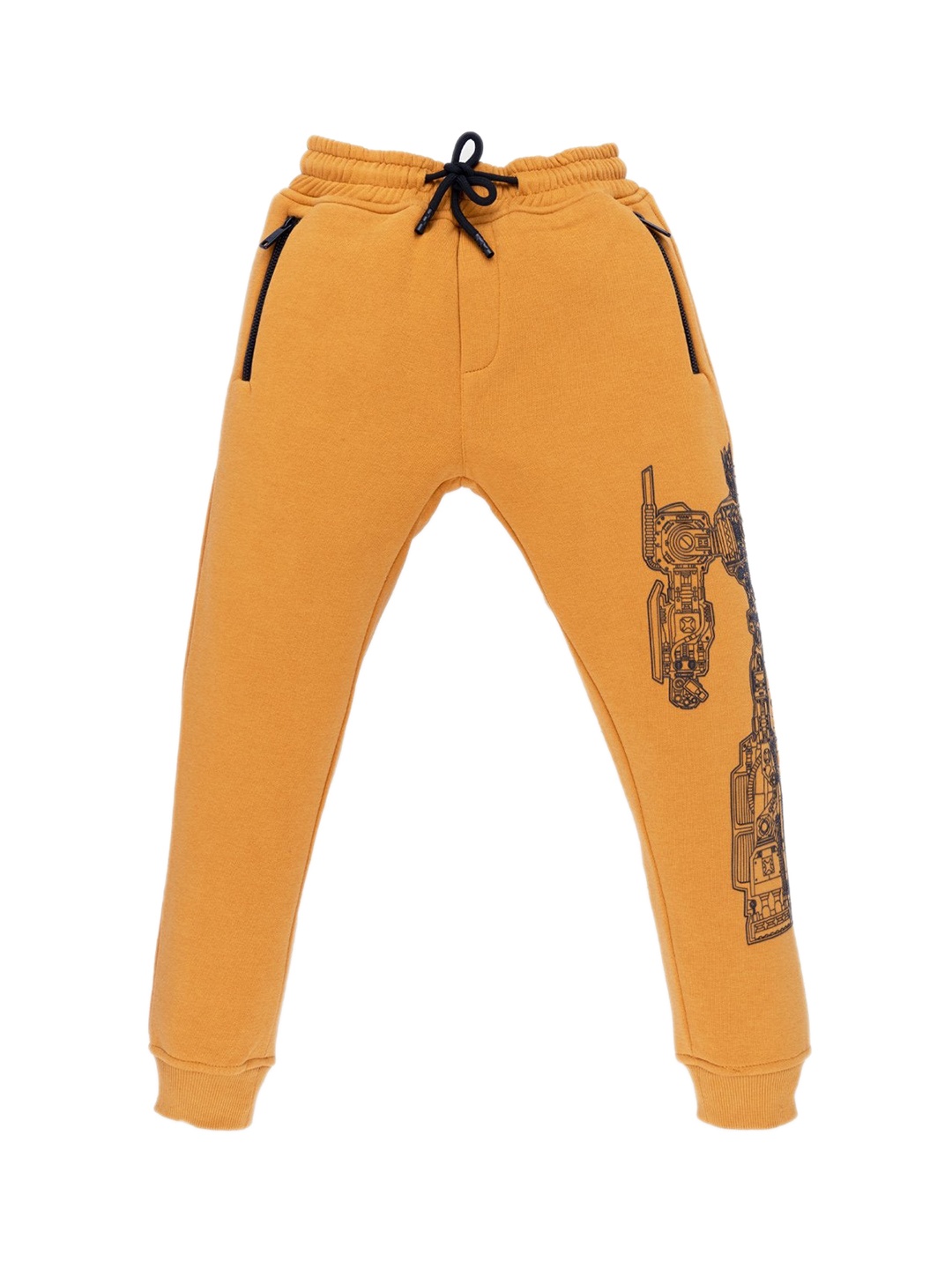 

Status Quo Boys Mustard-Yellow Solid Transformers Printed Joggers