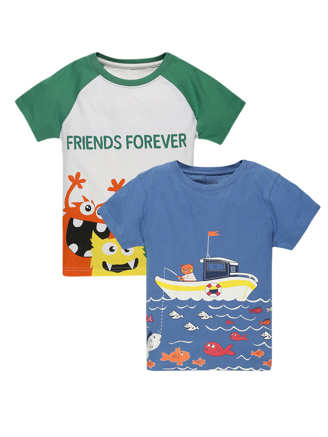 

Hopscotch Boys Blue & White Set Of 2 Printed Applique T-shirt