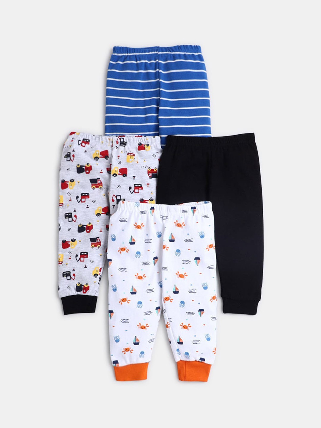 

Hopscotch Infant Boys Pack Of 4 Blue & White Printed Pure Cotton Track Pants