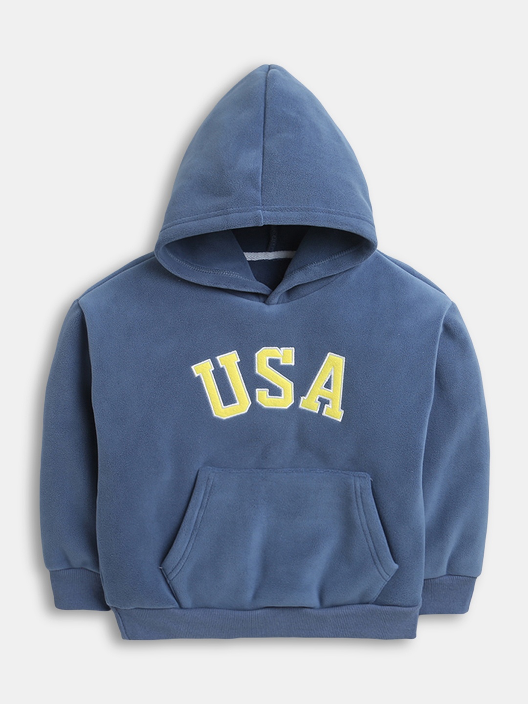 

Hopscotch Boys Blue Textured Hooded Sweatshirt