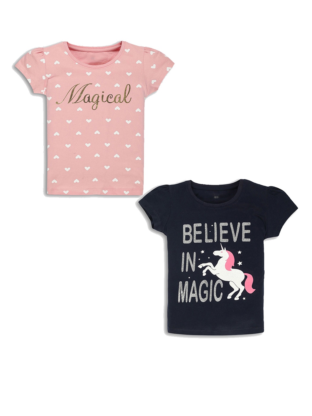 

Hopscotch Girls Pack of 2 Printed T-shirts, Navy blue