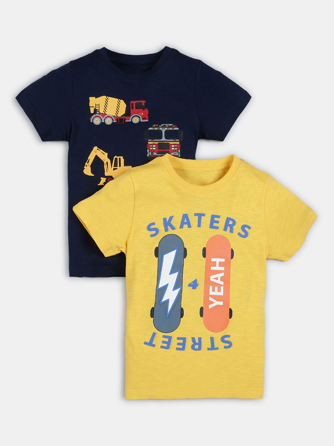 

Hopscotch Boys Navy Blue & Yellow Pack of 2 Printed T-shirt