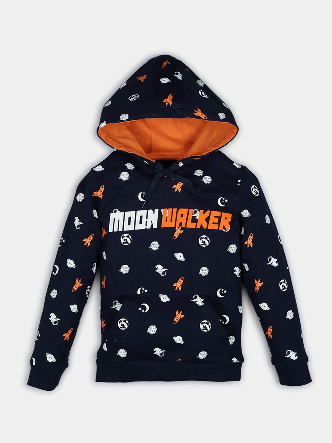 

Hopscotch Boys Navy Blue Printed Hooded Sweatshirt
