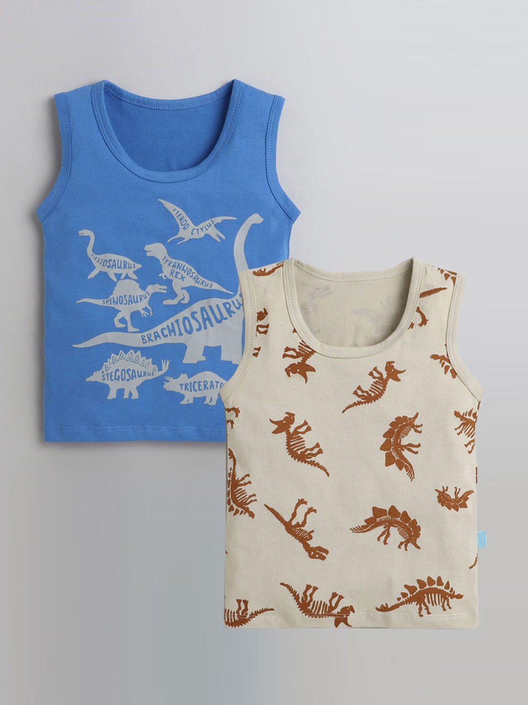 

Hopscotch Boys Pack Of 2 Printed Pure Cotton Inner wear Vests, Blue