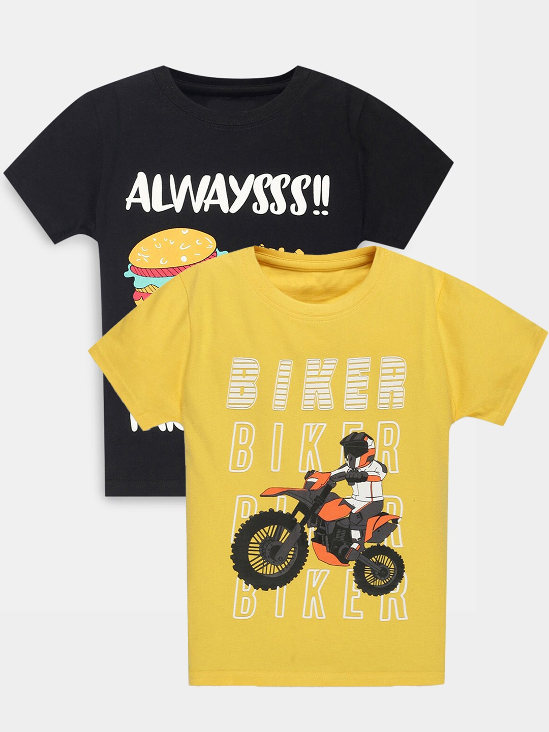 

Hopscotch Boys Yellow & Black Pack of 2 Printed T-shirt