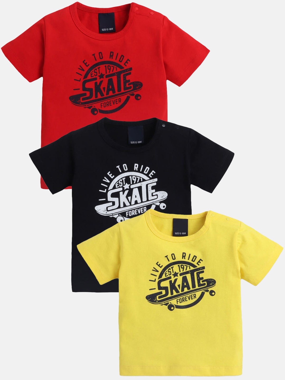 

Hopscotch Boys Pack of 3 Red & Black Typography Printed Pure Cotton T-shirts