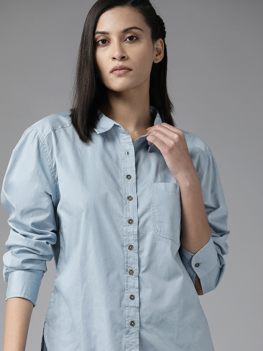

Roadster Women Blue Regular Fit Pure Cotton Casual Shirt