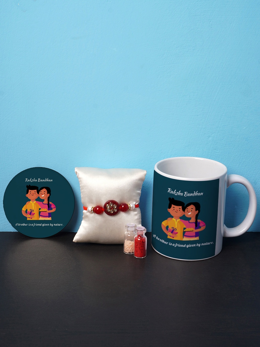 

Crazy Corner Multicolored Beaded Rakhi & Mug with Coaster Combo, Multi