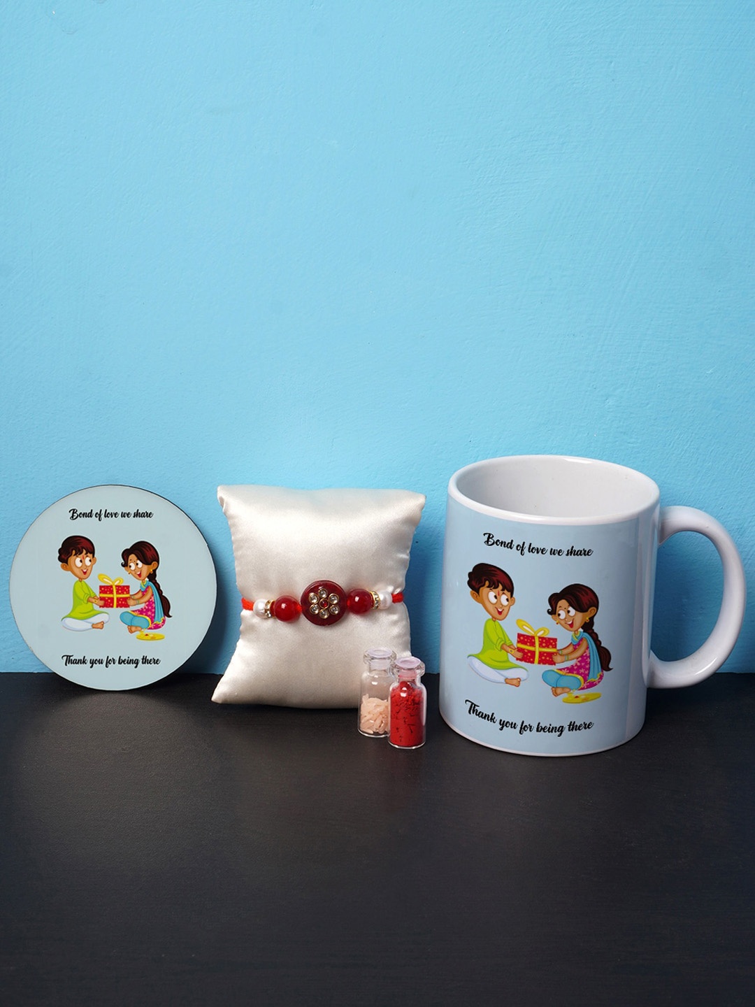 

Crazy Corner Multicoloured Rakhi and Mug Combo with Coaster, Multi